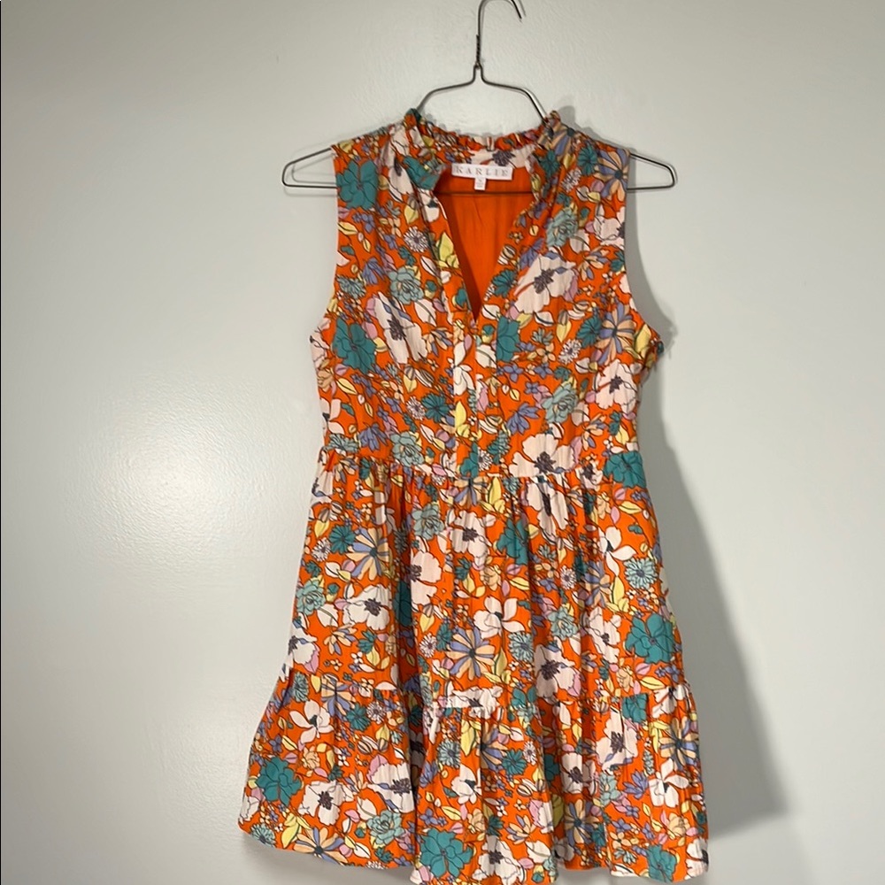 KARLIE Floral Orange and Green Dress